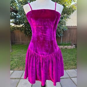 Anthropologie Maeve Drop Waist Crushed Pink Velvet Mini Dress NWT Size Small